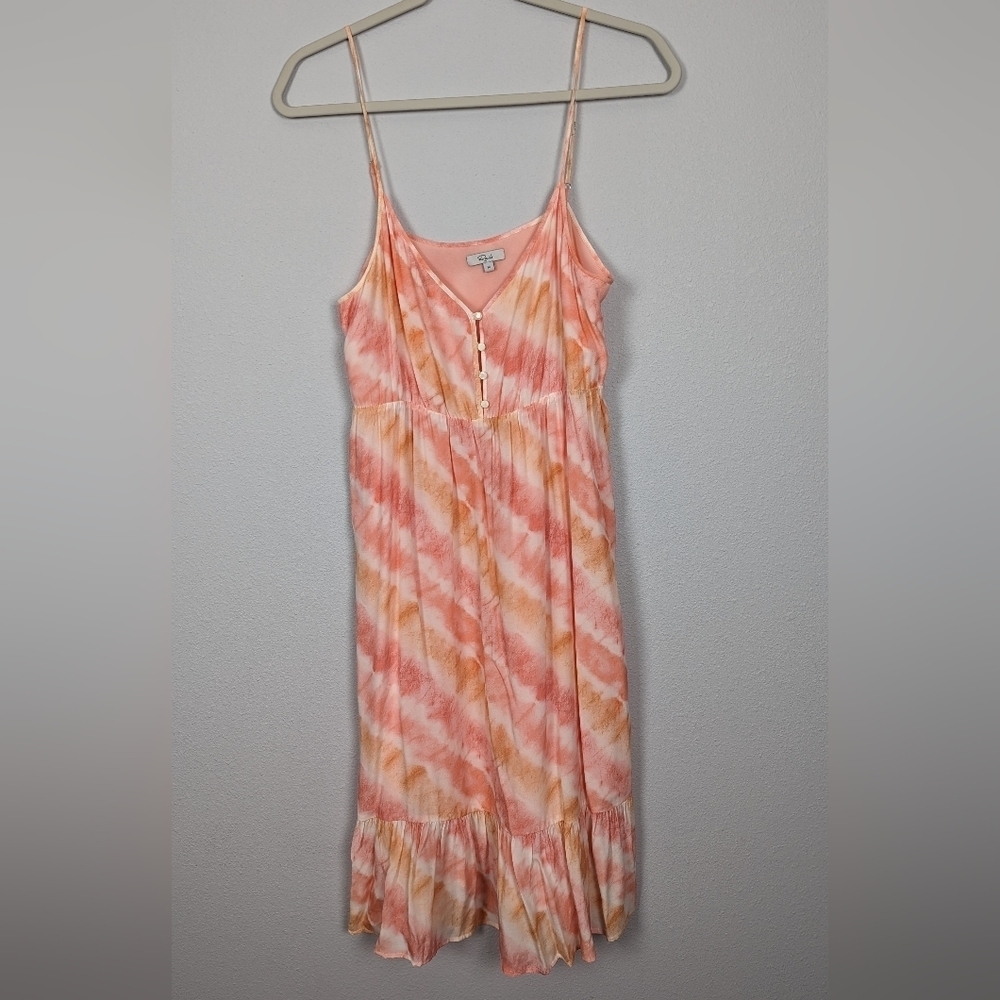 Rails Delilah Sunset Orange Pink Ruffle Tie Dye Midi Dress Size Medium